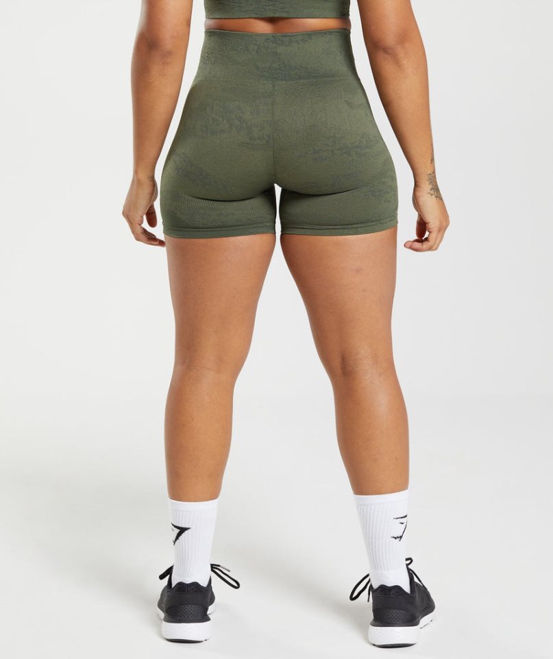 Women's Gymshark Adapt Camo Seamless Shorts Olive | NZ 3DUGLP